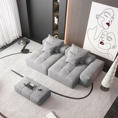 Modern Oversized Modular Sectional Sofa with 2 Chaise Lounges, 2 Armrests, Sparkling Chenille Fabric, Soft Cushions, 4 Pillows, 4 PC DIY, No Assembly Needed.