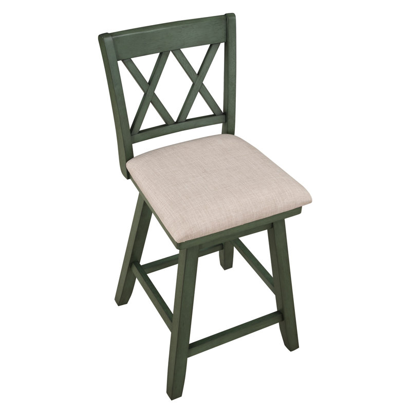 Swivel Upholstered Counter Stool, Counter Stool (24" Seat Height), Oatmeal Linen, Sage Green
