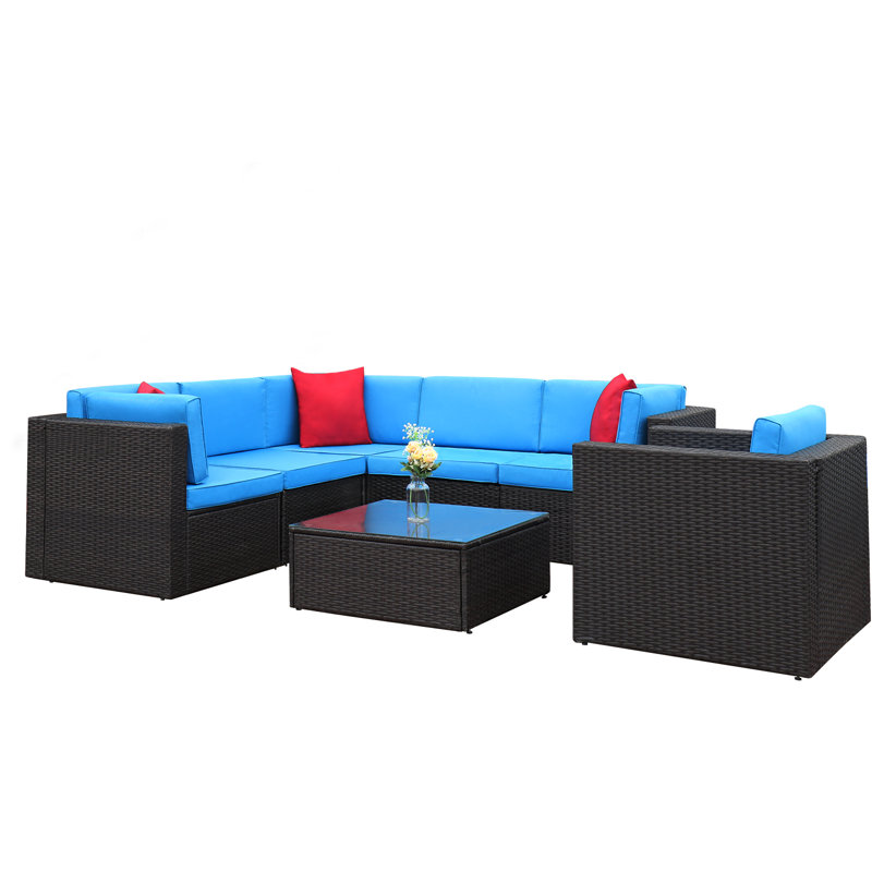 Ensemble de conversation modulaire en rotin 7 pièces avec coussins Tuscarora