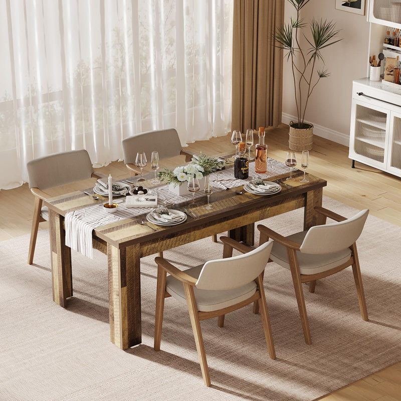 63" Dining Table for 4-6, Farmhouse Wood Kitchen Table with 4 Strong Legs, Large Thick Tabletop, Rectangular Dining Room Table for Hallway, Kitchen, Apartment