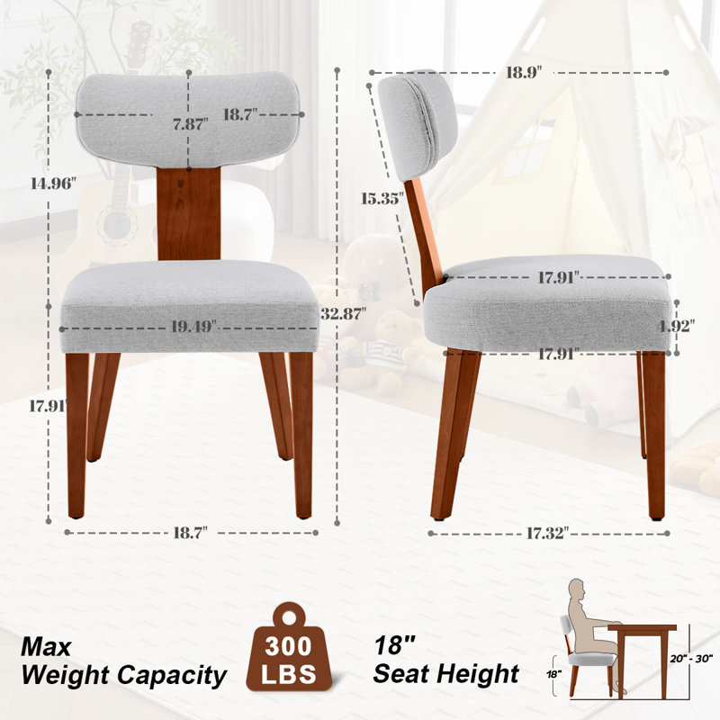 Mid Century Linen Modern Upholstered Dining Chairs Set of 4 With Wood Legs,Linen Grey, Grey