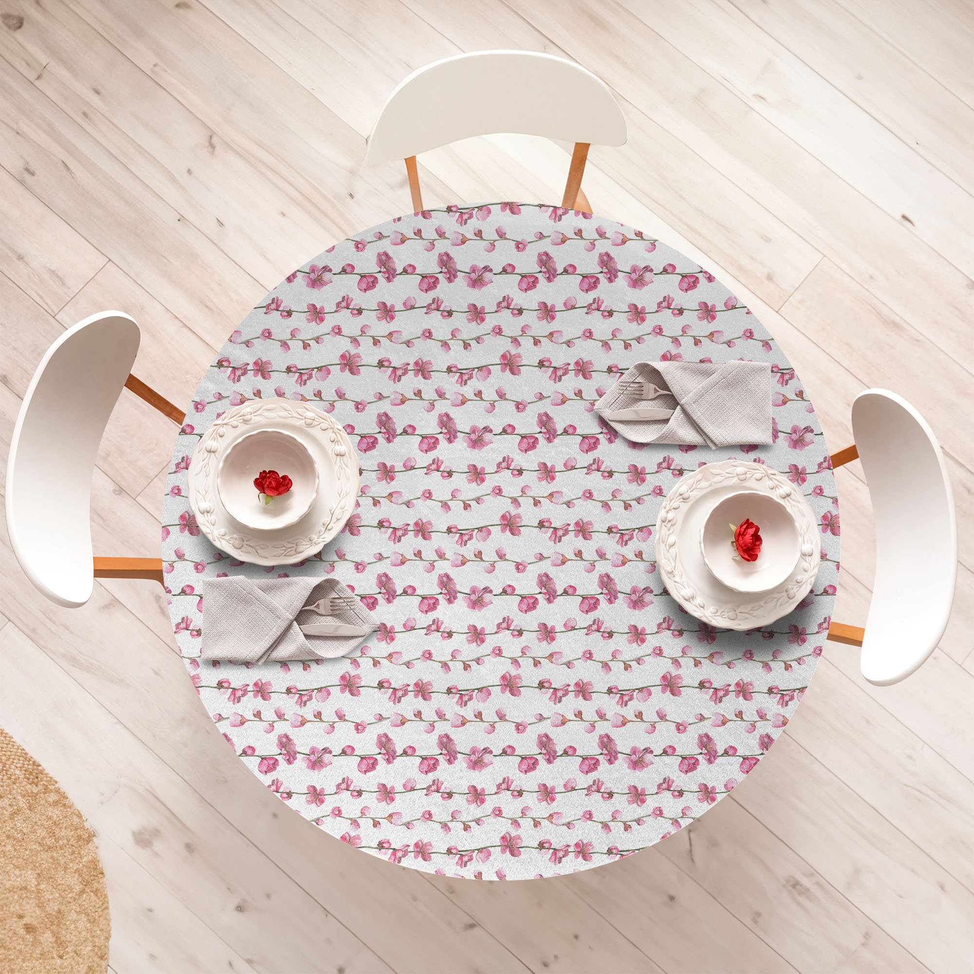 Mercer41 Leaves Fitted Round Tablecloth Pink and Pale Rust 92881 | Wayfair