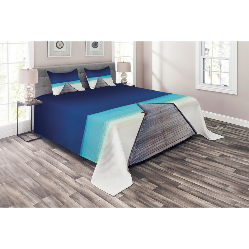 Landscape Coastal Polyester Coverlet, Queen Bedspread + 2 Shams