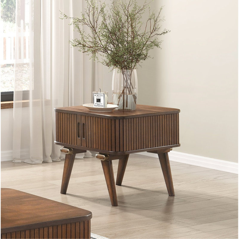 Table de bout avec rangement 1pc et finition noyer