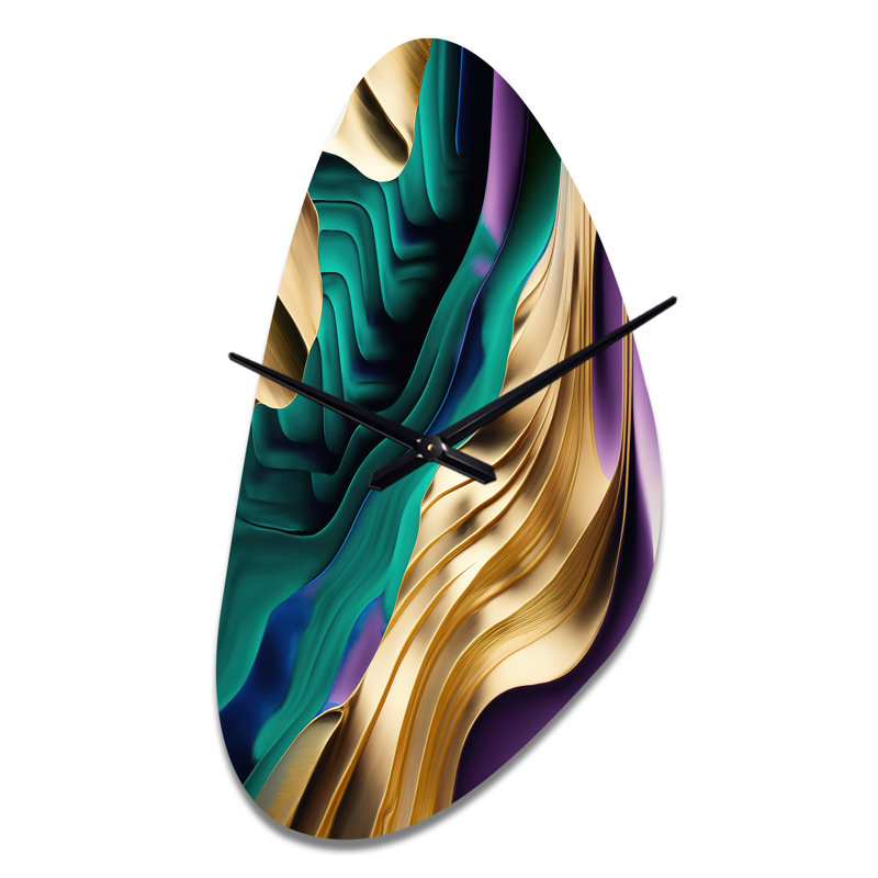 Mauve, vert et or Bold Strokes III - Horloge murale abstraite de forme unique, horloge murale, Grand