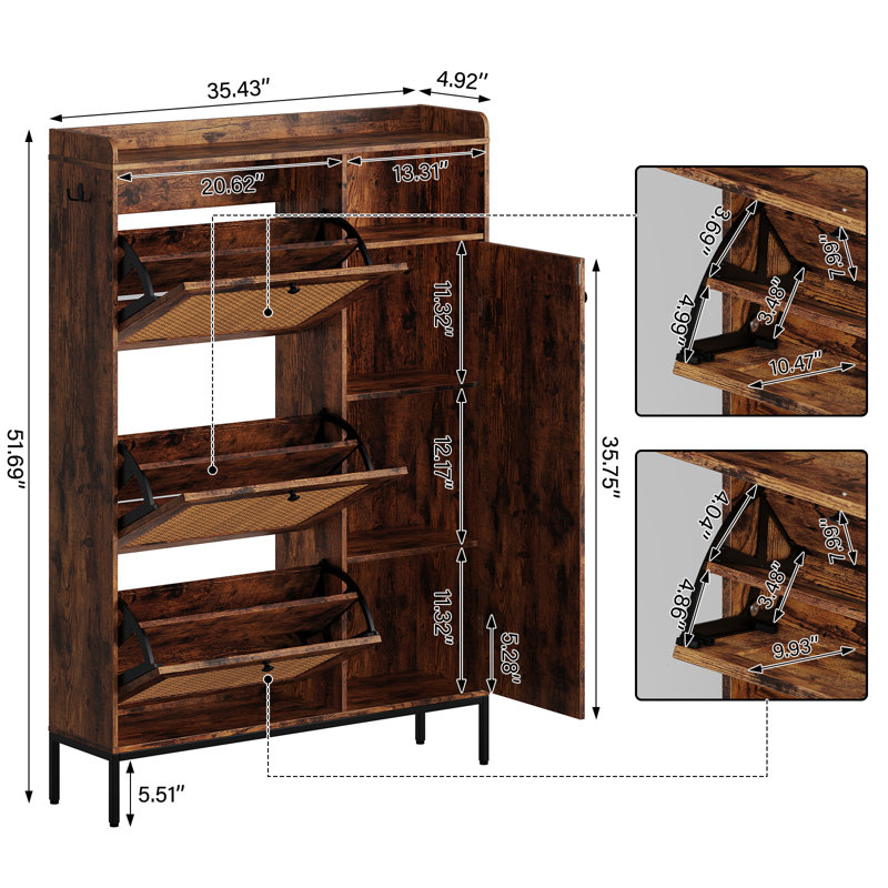 28 Pair Shoe Storage Cabinet, Brown Wood