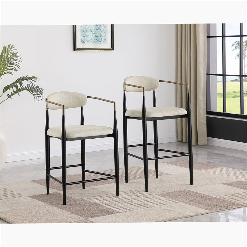 Ensemble de 2 chaises de bar rembourrées en tissu beige, Beige