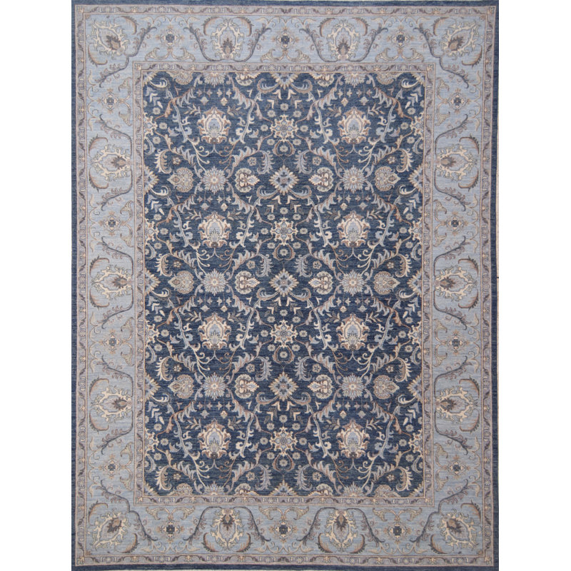 Hand-Knotted High-Quality Blue and Light Blue Area Rug