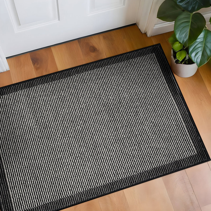Tapis moderne à motif géométrique moderne à bordure, Gris, Rectangulaire 2 pi x 3 pi