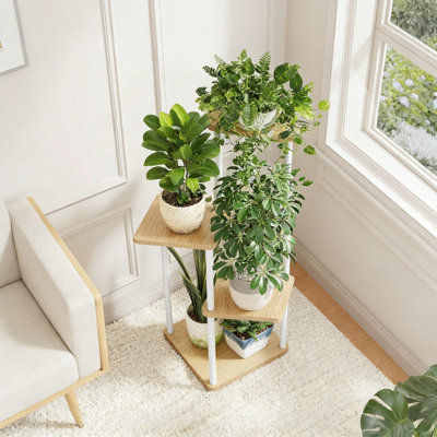 Tiered Plant Stand For Indoor Plants, Space-Saving Corner Shelf With Metal And Wood Construction For Living Room, Bedroom, Or Balcony Display