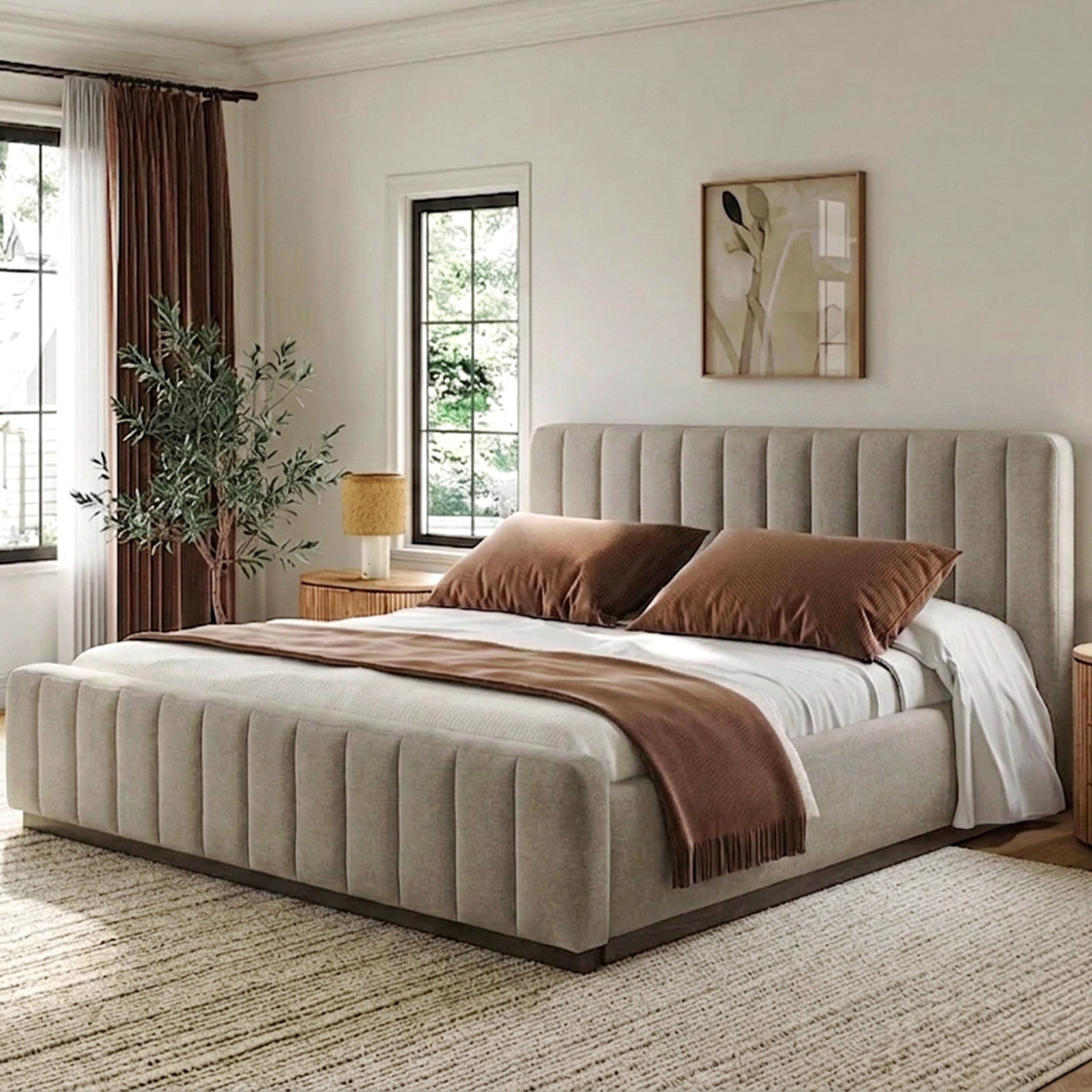 Upholstered Panel Bed, King, Gray