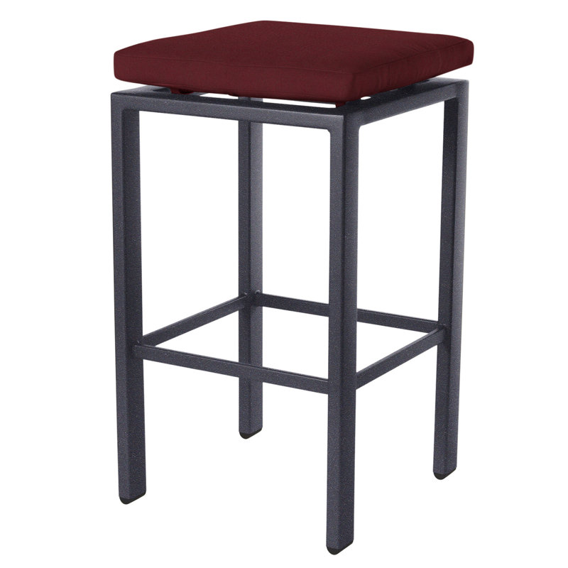 Aris Outdoor Bar Stool, Graphite, Alcazar Redwood, 31.25"