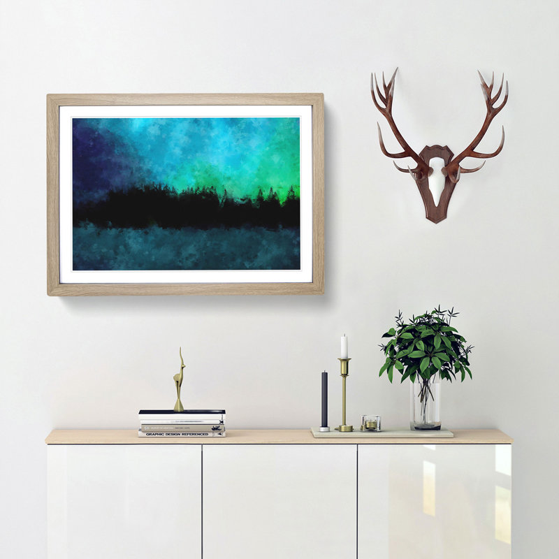 The Northern Lights in Iceland - Picture Frame Painting Print, 33cm H x 45cm W x 2cm D, Oak Framed