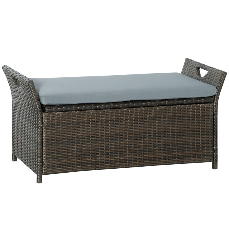 Banc de rangement 2 en 1 en osier pour patio, coffre de rangement de 110 litres (29 gallons), gris foncé