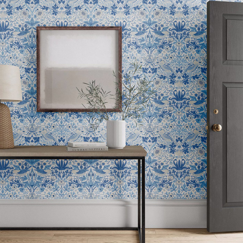 Simply Strawberry Thief 10.05m x 52cm Matte Wallpaper Roll, Blue