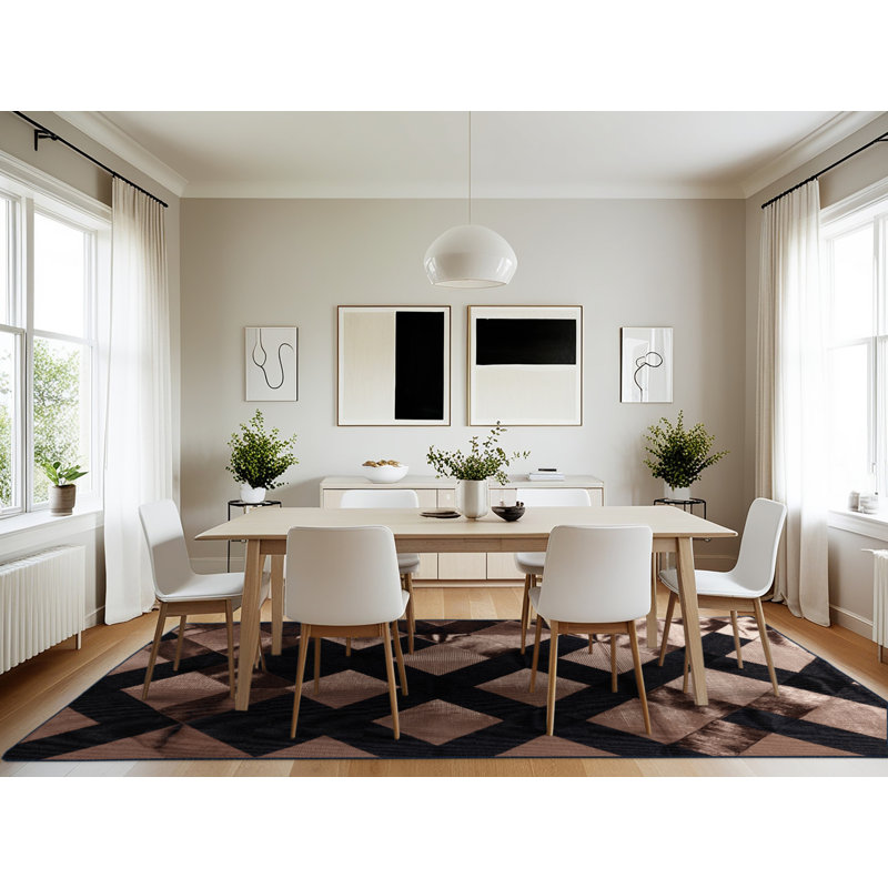 Machine Washable Checkered Black Area Rug, Rectangle 7' x 10'