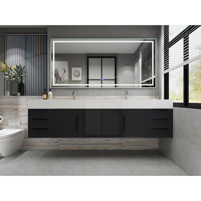 Jessica 84'' Single Bathroom Vanity with Acrylic Top, Gloss Gray