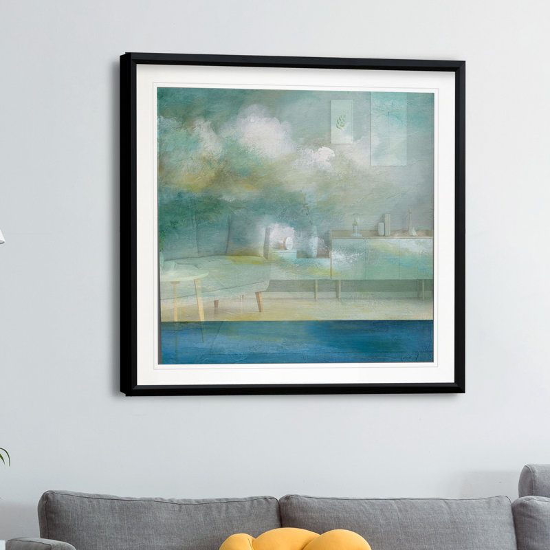 " Cloudscape I " Painting Print, 26" H x 26" W x 1.5" D, Black Plastic Framed