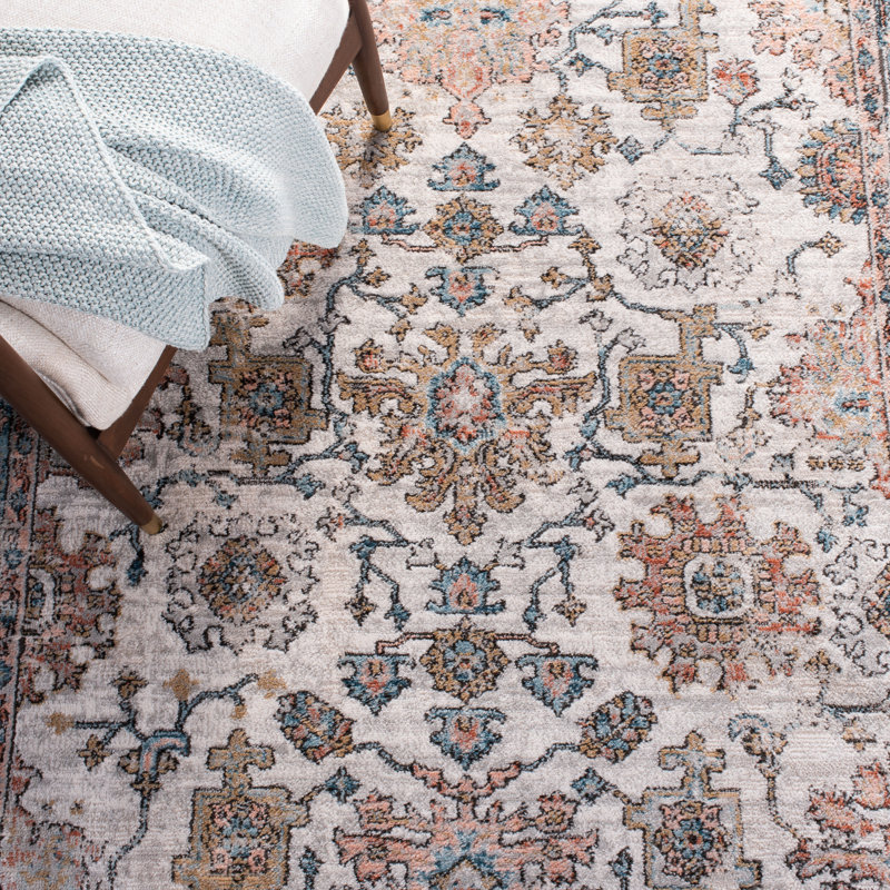 Tapis oriental gris / bleu Radium, Carré 6 pi 7 po