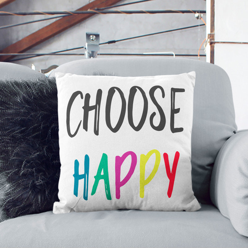 Choose Happy Square Throw Cushion, 40cm H x 40cm W x 15cm D