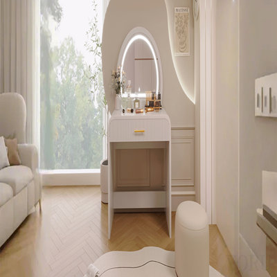Table de coiffeuse 39 "avec miroir et miroir à écran tactile éclairé, coiffeuse avec tiroir pour chambre à coucher, blanc