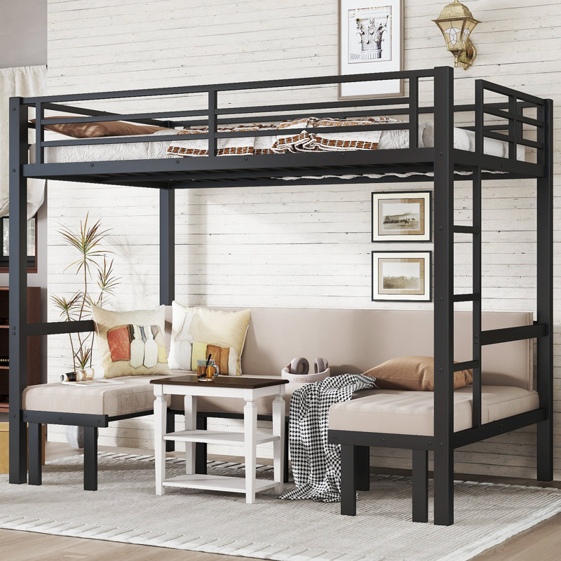 Full over Full Pull-Out Bunk Bed with Safety Rails, Lower Bunk Slides in Three Sections, Black, Full over Full 