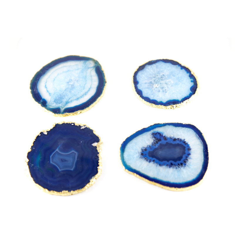 Crystal 4 Piece Coaster Set, Gold Plated