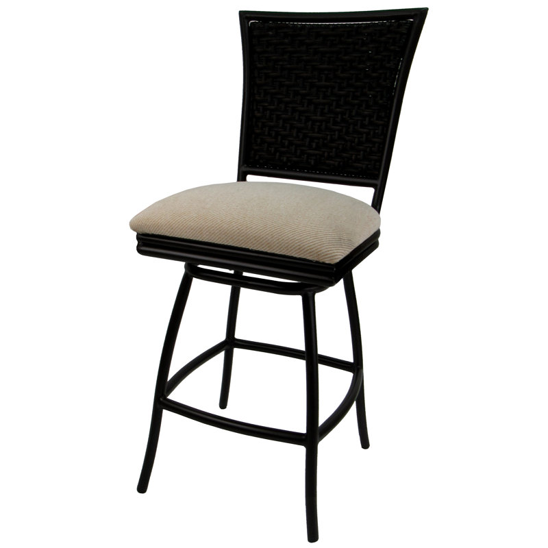 tabouret de bar 26" avec coussin d'extérieur sans accoudoirs Cutlip, Rectiligne, Linge noir