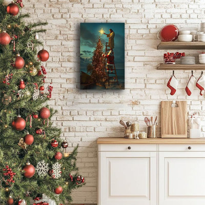 Père Noël et Jésus, arbre de Noël, art mural, affiche de Noël, affiche d'art des Fêtes, impression d'hiver sur toile, décor de Noël, encadré 20 po x 30 po
