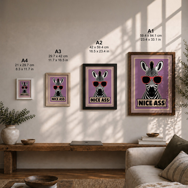 Cool Zebra Pop Art - Framed Print, A4 - 29.7 x 21.0 cm, White