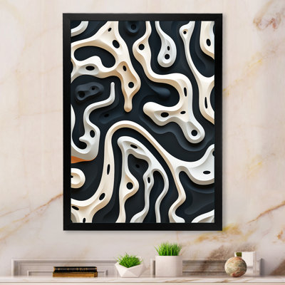 Noir et blanc, motif de labyrinthe II - art mural abstrait, salon