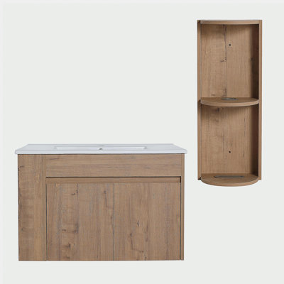 Meuble-lavabo mural 30 po avec lavabo et support de rangement, portes à fermeture douce, armoire de rangement 00612IMO-02730IMO (KD-Packing)