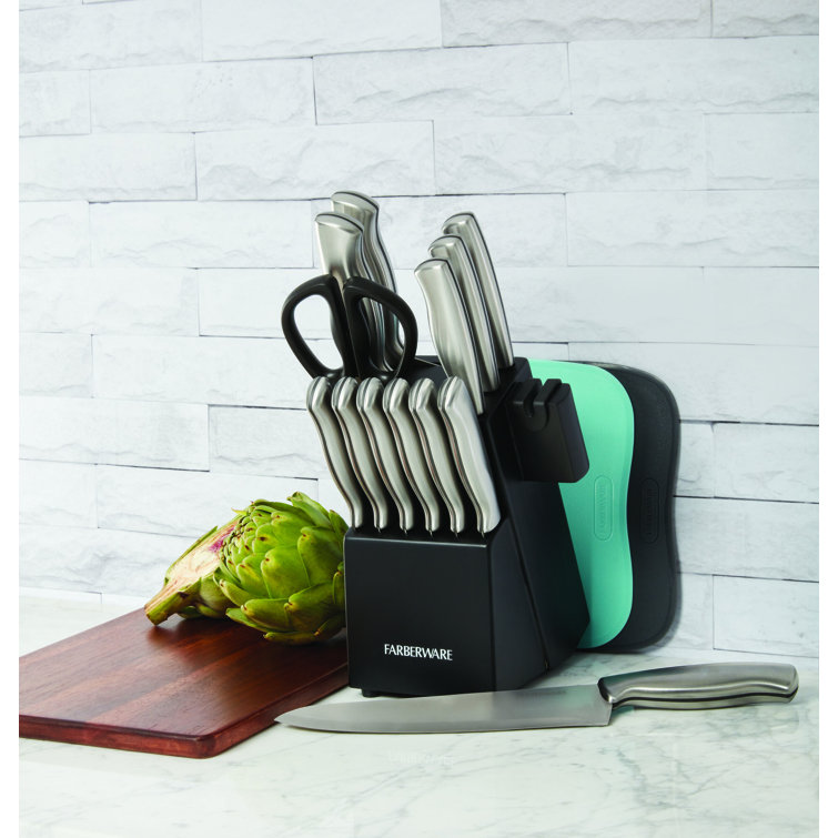 Farberware Forged Triple Riveted Kitchen Knife Block Set, 21-Piece, Cherry