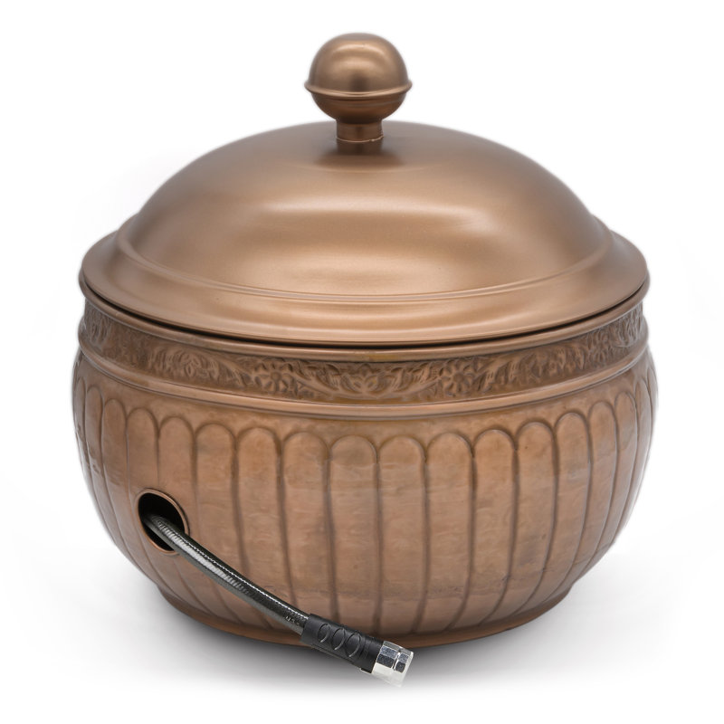 Copper Finish 19" Steel Garden Hose Pot with Lid