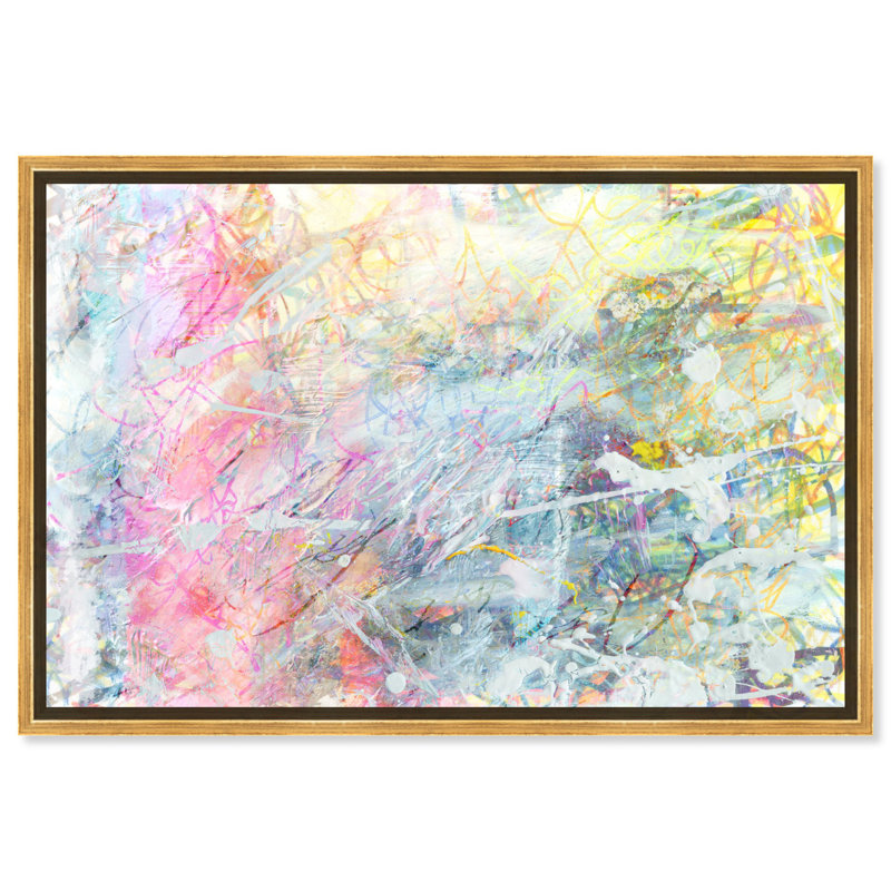 Neon Grounds Pastel Abstract Canvas Art with Gold Frame