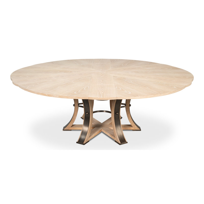 Tower Round Solid Oak Dining Table, Bleached Oak/Hammered