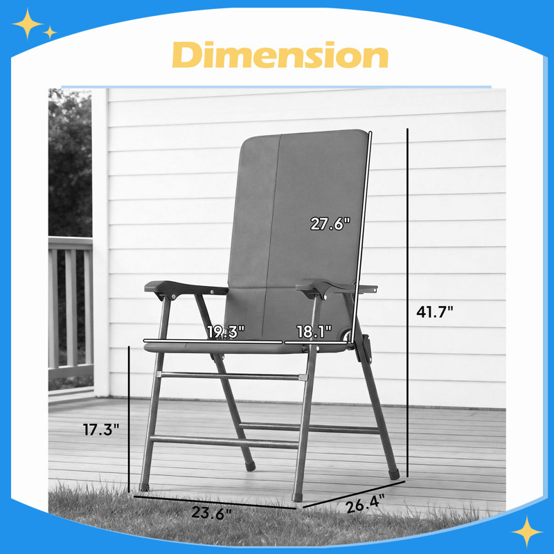 Ensemble de 2 chaises de patio pliantes pliantes, dossier haut rembourré avec accoudoirs, tissu Oxford 600D