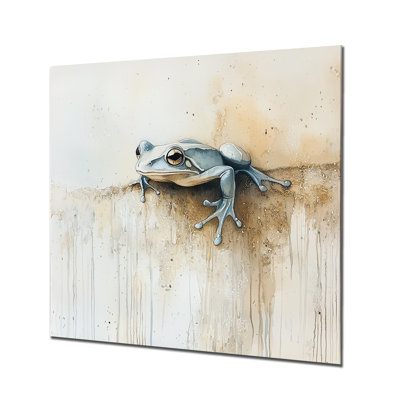 Minimal Frog By The Pond I - Animals Metal Wall Art, Frog Metal Print