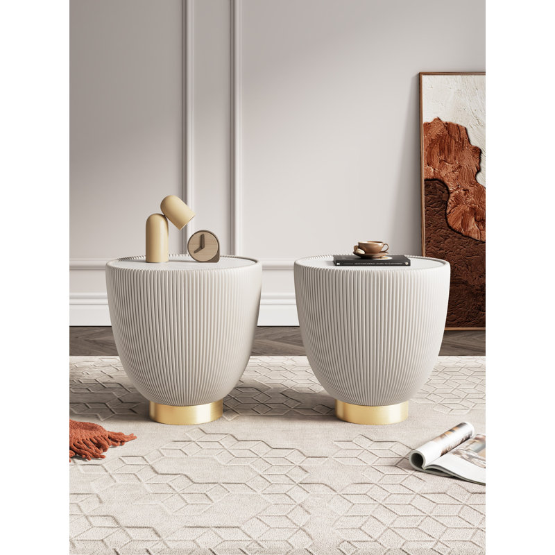 Table de bout en acier inoxydable avec plateau en pierre frittée Anderson, Crème, crème