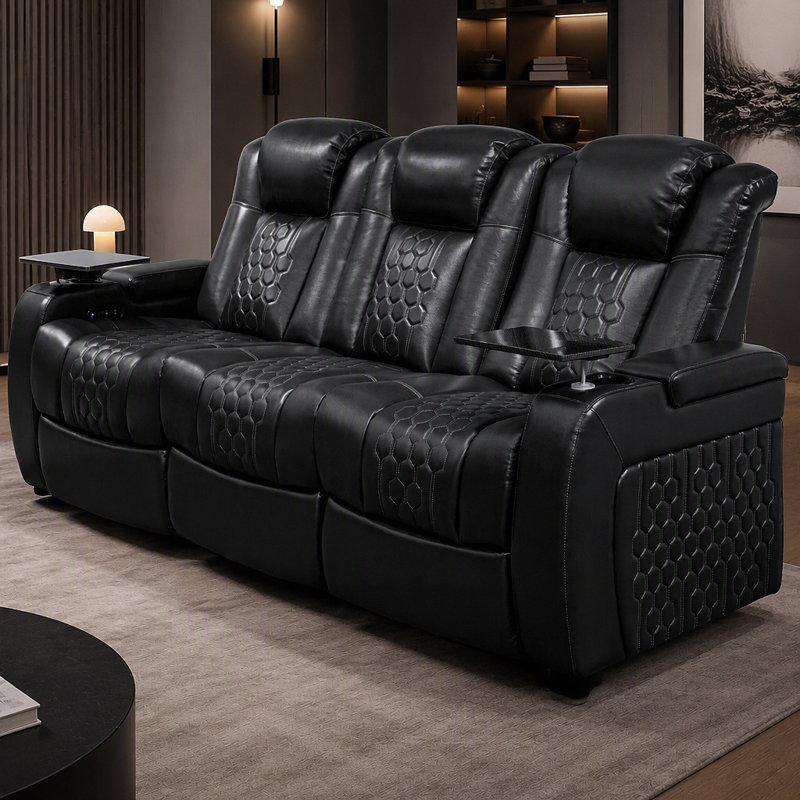 Fauteuil inclinable électrique 3 pièces de 220 cm (86,6 pouces) avec revêtement en cuir Nappa pleine fleur, position de relaxation entièrement réglable, chargement intelligent et éclairage DEL RVB dynamique