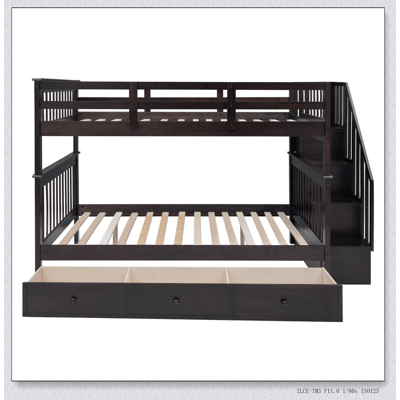 Stairway Full-Over-Full Bunk Bed With Drawer, Storage And Guard Rail For Bedroom, Espresso