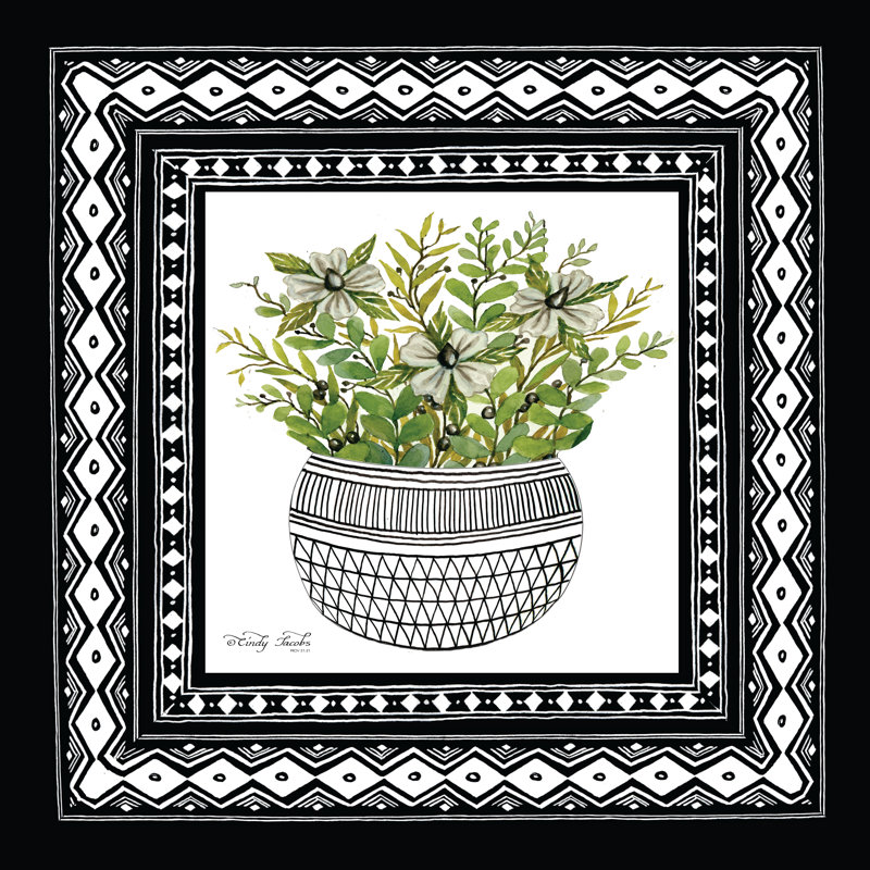 " Aztec Floral II ", 12" H x 12" W, No, White Floater Framed Canvas