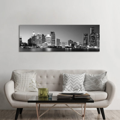City At The Waterfront, Lake Erie, Detroit, Wayne County, Michigan, USA - Wrapped Canvas Panoramic Print