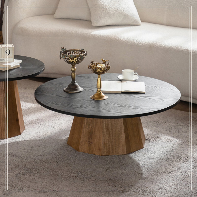 Table basse ronde en bois à piédestal robuste pour salon facile à assembler