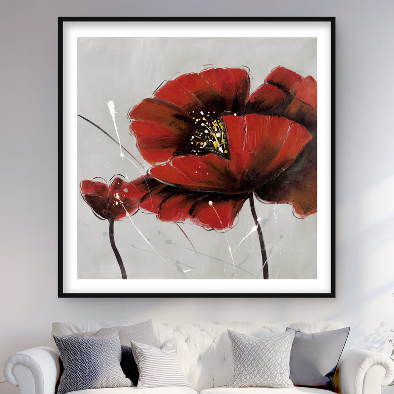 À motif de coquelicots rouges | Décoration de salon rouge avec passe-partout mat