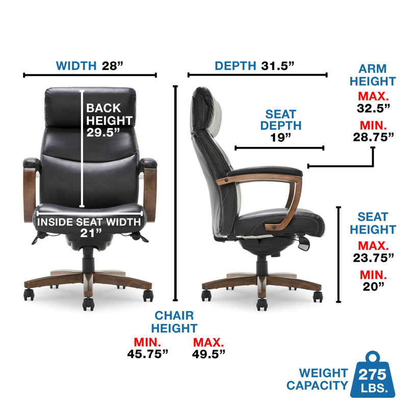 ErgoExecutive High-Back Swivel Chair with Wood Accents in Black Leather