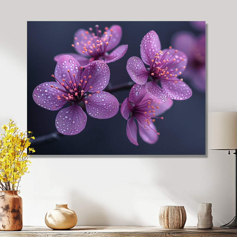  «Purple Cherry Blossom Essence - Art mural fleur de cerisier, Métal métal, H 24 po x l 32 po x P 1 po