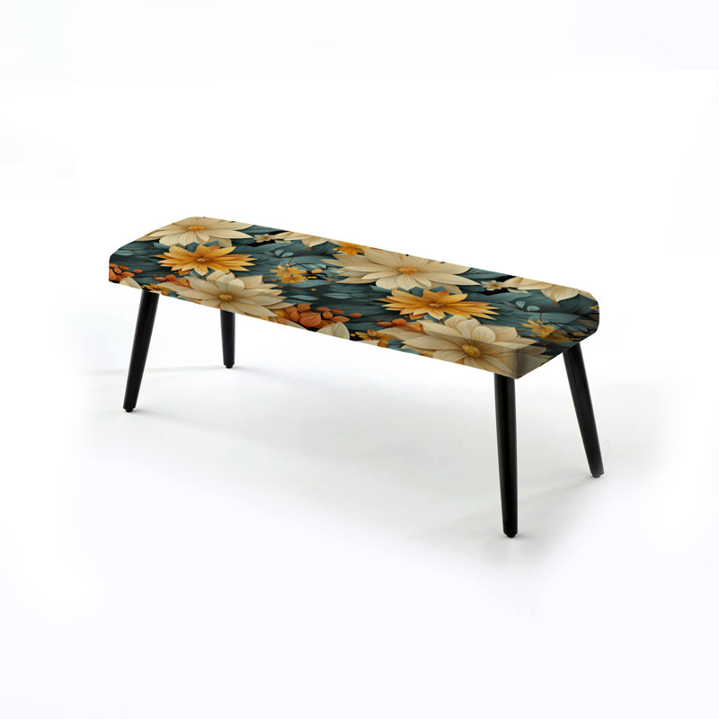 Chrysanthème Mandala Boho Motif IV - Banc rembourré floral noir