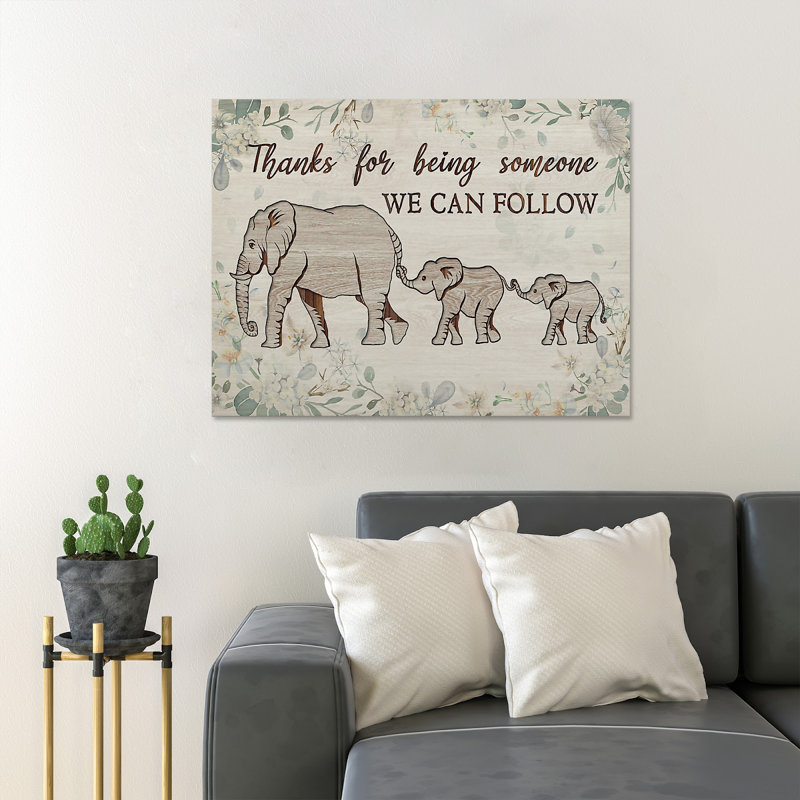 «Family Of Elephants - Thanks For Being Someone», reproduction d'art graphique sur toile tendue, H 11 po x l 14 po x P 2 po