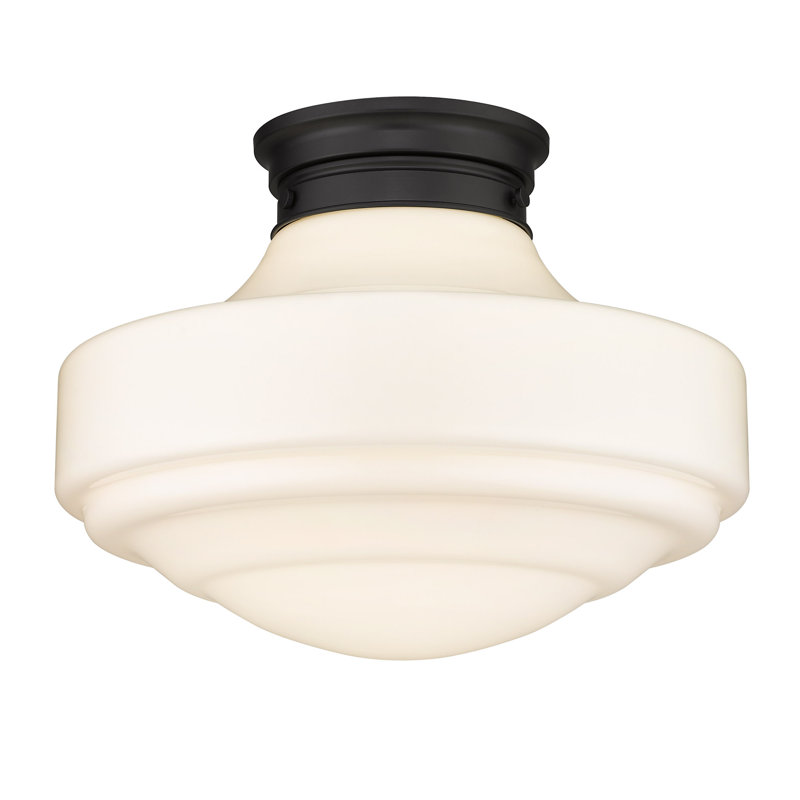 Plafonnier encastré 1 lumière 16 po Ilona, Verre de lait rétro, Noir mat